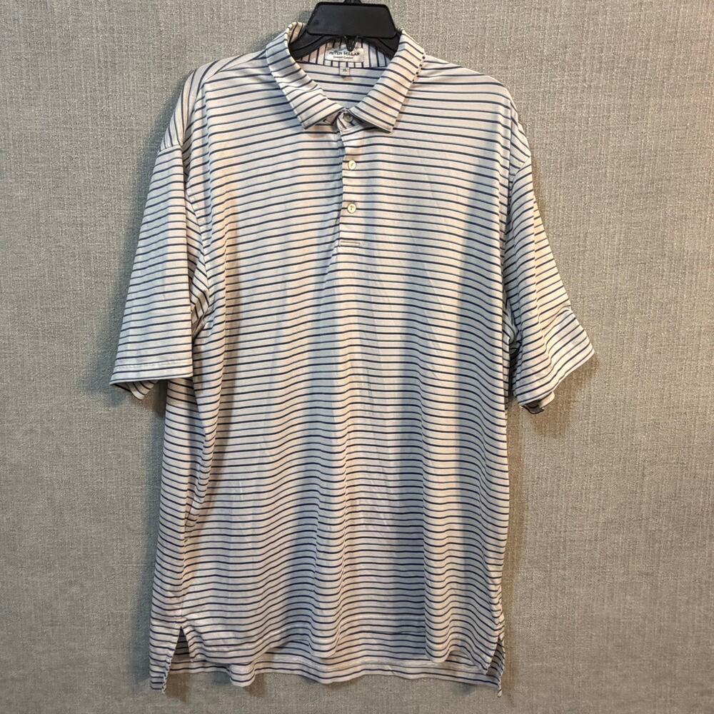 Peter Millar Summer Comfort Mens XL Blue White Performance Golf Polo